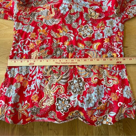 SOLD J MCLAUGHLIN LOIS SHIRT S RED FLORAL WHIMSY CASUAL COLORFUL STRETCH COTTON - Picture 9 of 12